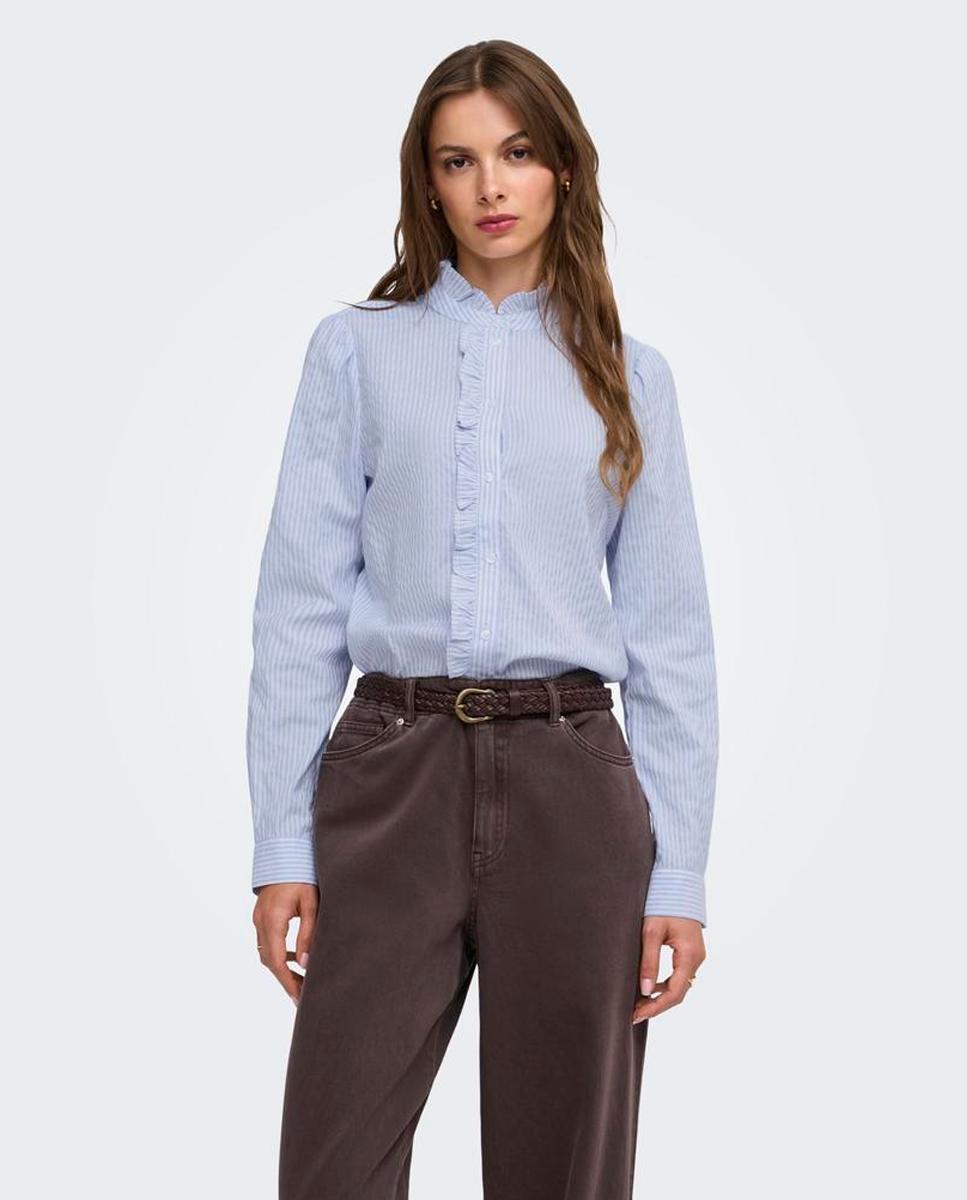 Camisa de mujer de manga larga con cuello mao - Only - Azul claro Azul claro-1