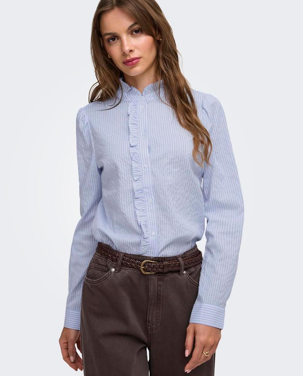 Camisa de mujer de manga larga con cuello mao - Only - Azul claro Azul claro-4