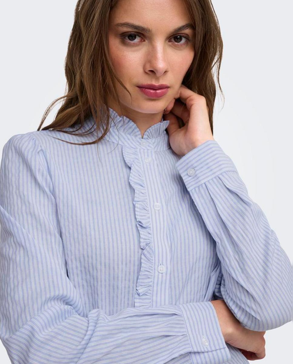 Camisa de mujer de manga larga con cuello mao - Only - Azul claro Azul claro-5