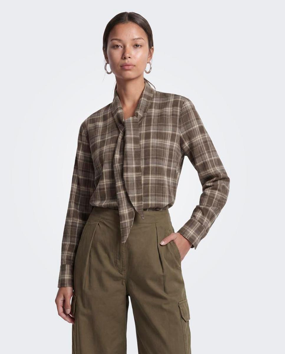 Camisa de mujer con cuello camisero y pañuelo - Only - Marrón Marrón-3