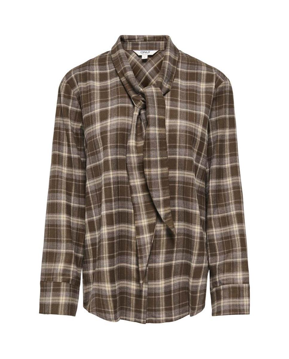 Camisa de mujer con cuello camisero y pañuelo - Only - Marrón Marrón-7