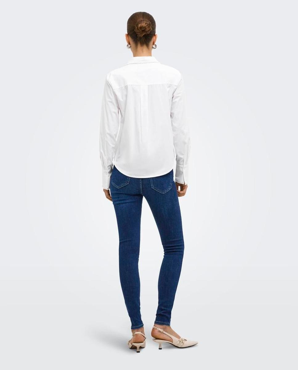 Camisa 100% algodón de mujer con cuello camisero - Only - Blanco Blanco-2