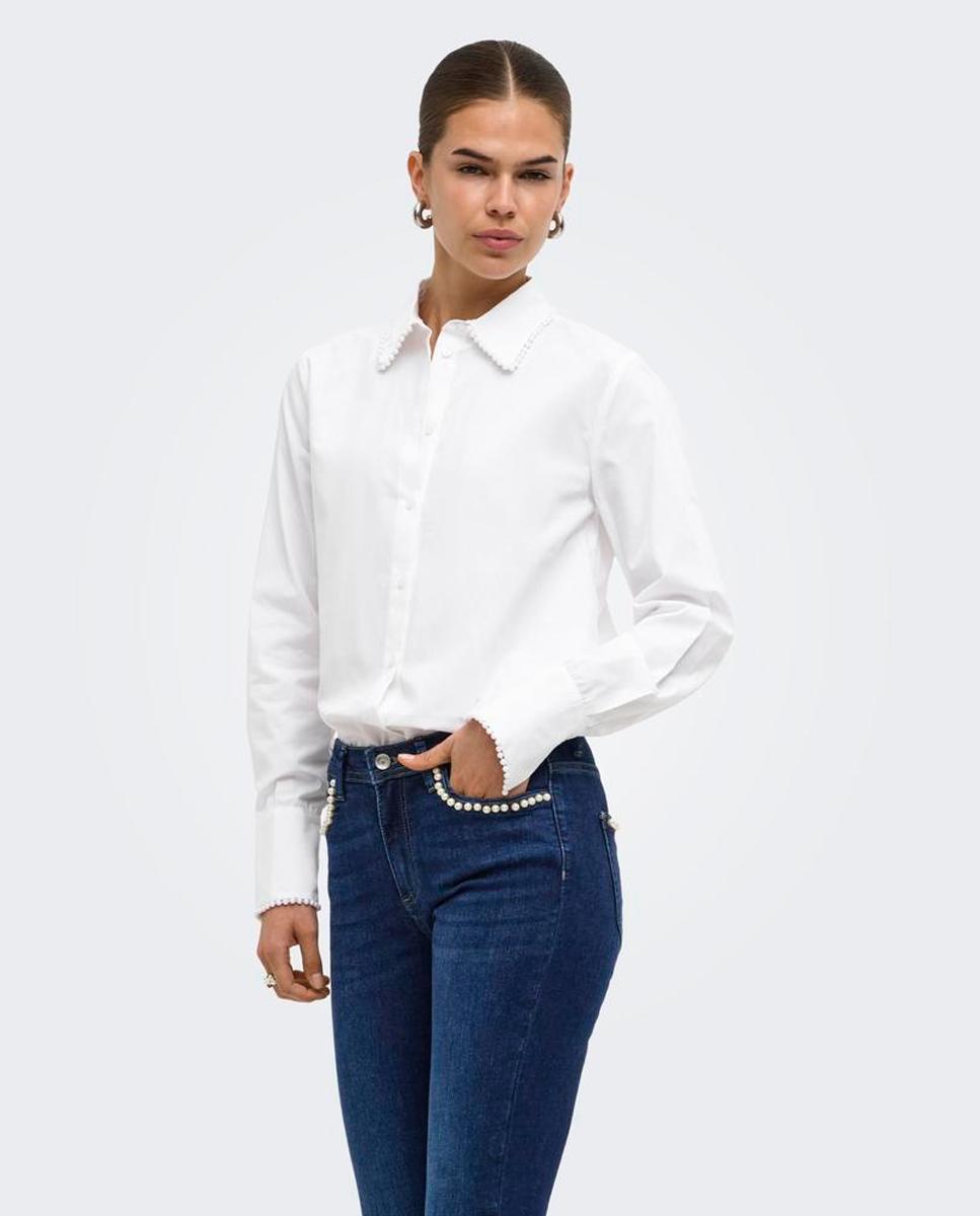 Camisa 100% algodón de mujer con cuello camisero - Only - Blanco Blanco-3