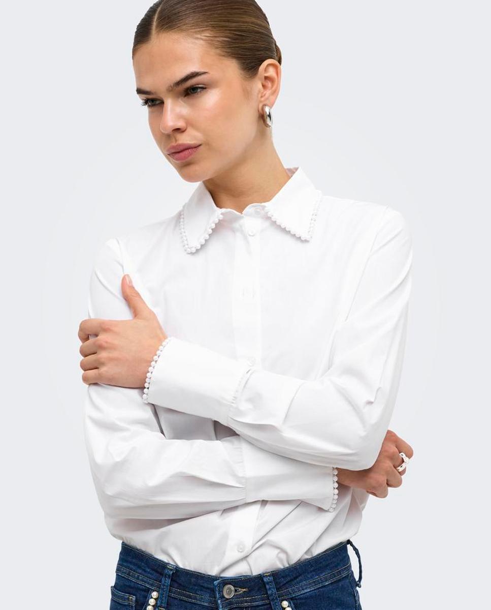 Camisa 100% algodón de mujer con cuello camisero - Only - Blanco Blanco-4