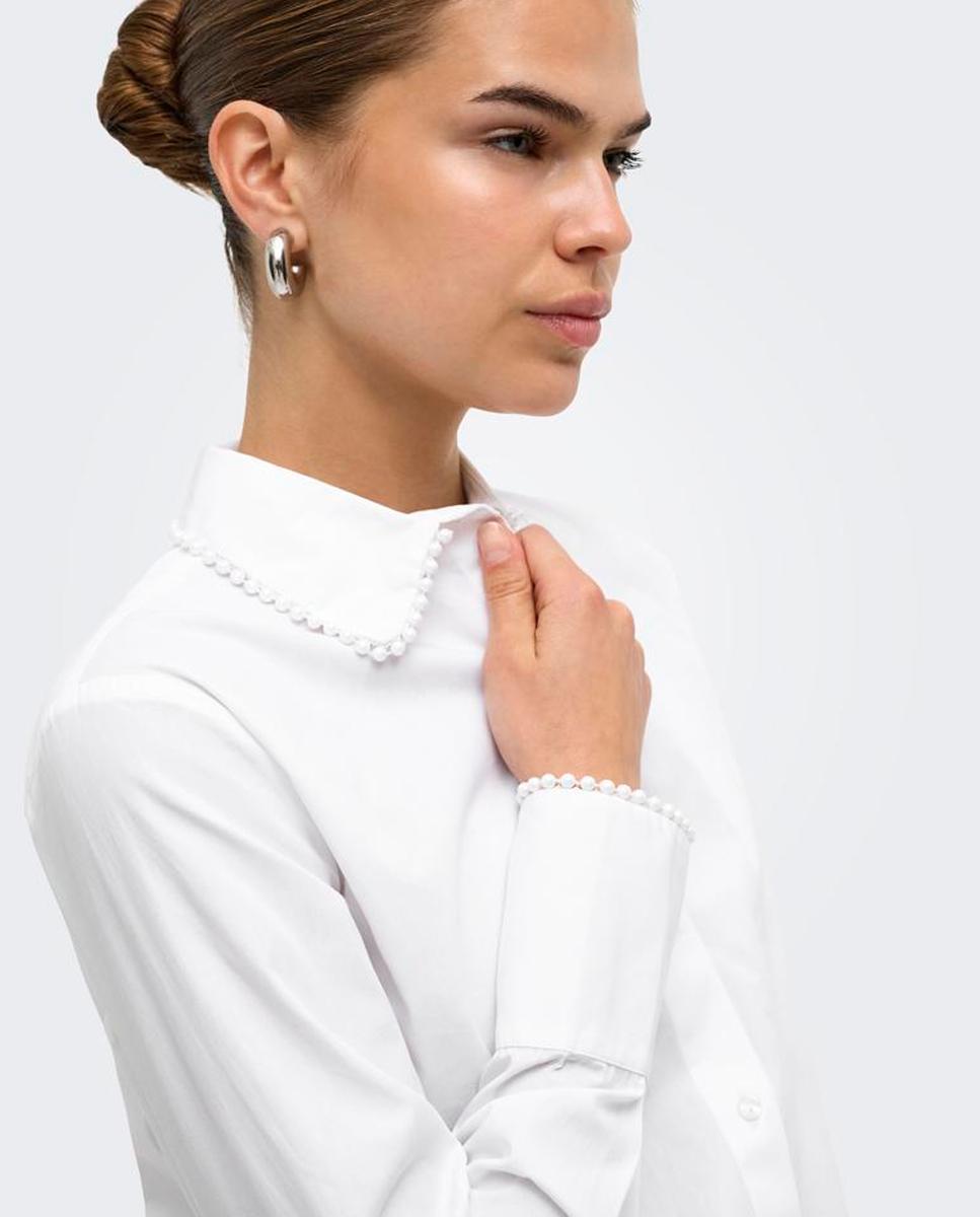 Camisa 100% algodón de mujer con cuello camisero - Only - Blanco Blanco-5