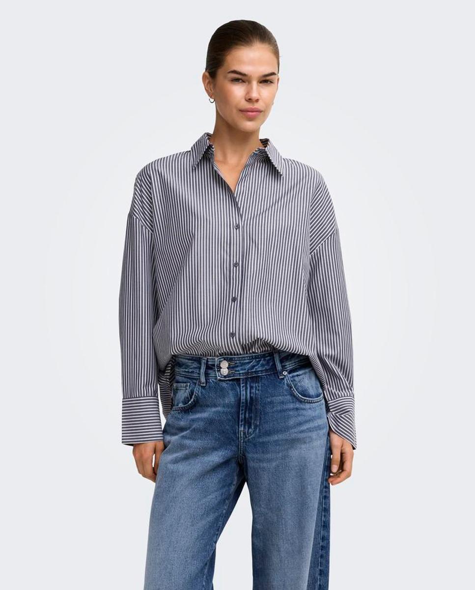 Imagen 0 de Camisa de mujer con cuello camisero y manga larga Azul marino
