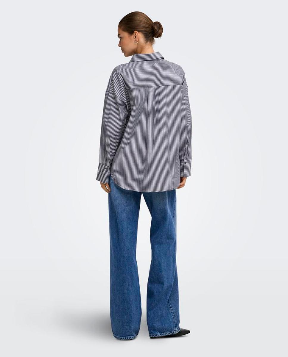 Camisa de mujer con cuello camisero y manga larga - Only - Azul marino Azul marino-2