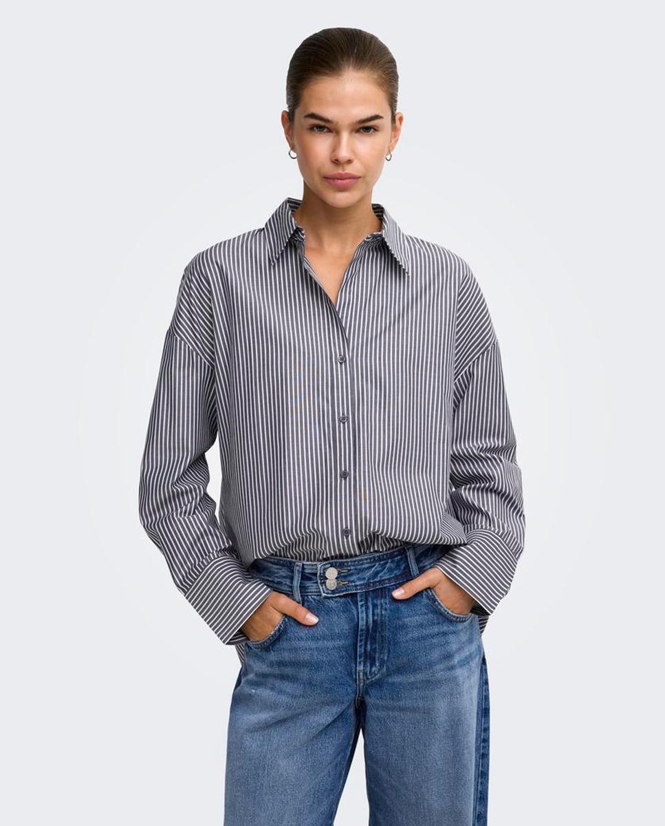 Camisa de mujer con cuello camisero y manga larga - Only - Azul marino Azul marino-4