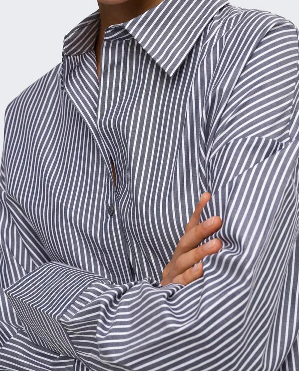 Camisa de mujer con cuello camisero y manga larga - Only - Azul marino Azul marino-5