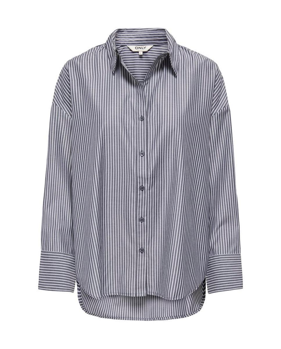 Camisa de mujer con cuello camisero y manga larga - Only - Azul marino Azul marino-6