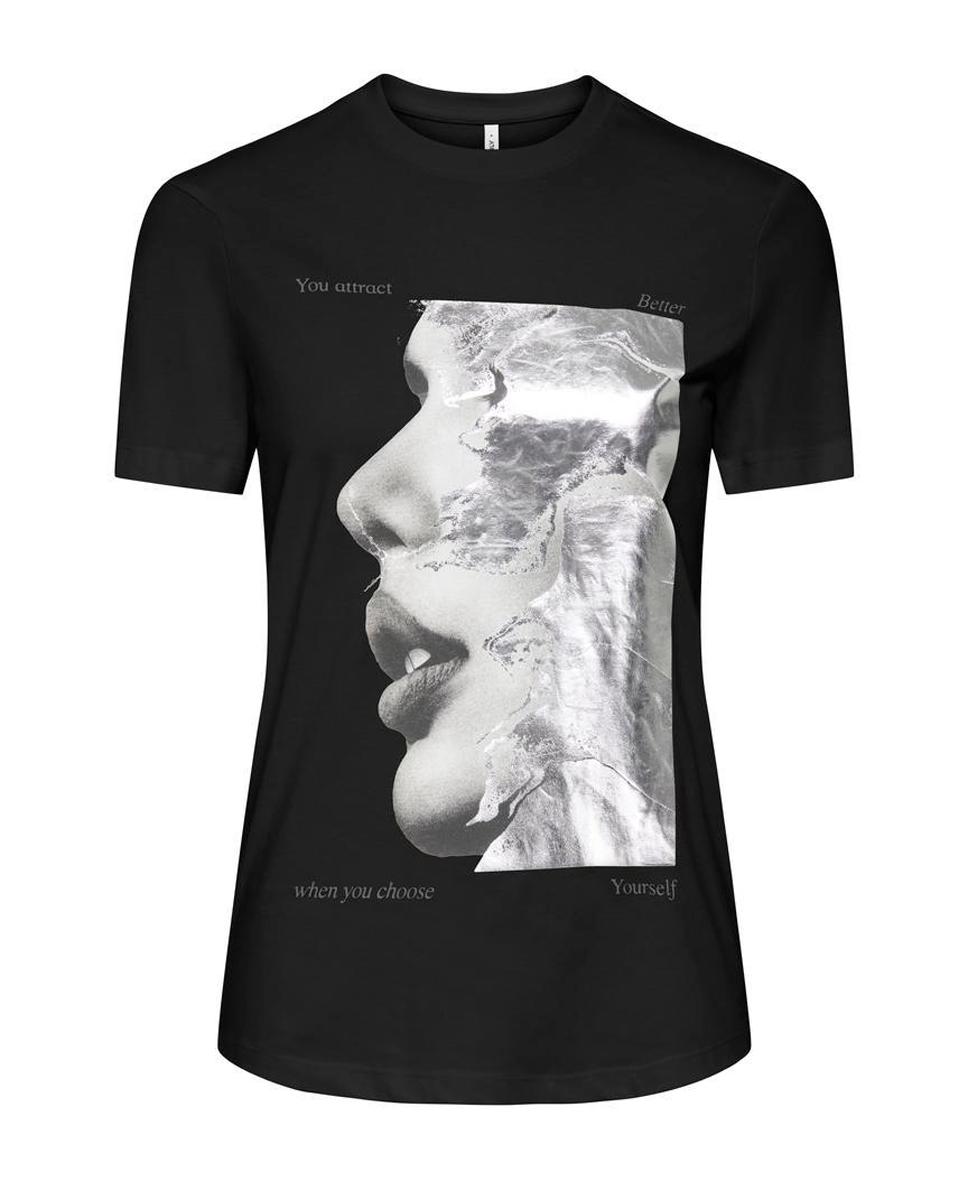 Camiseta 100% algodón de mujer de manga corta - Only - Negro Negro-1