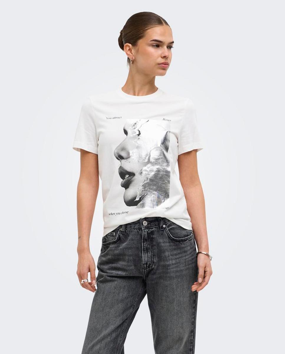 Camiseta 100% algodón de mujer de manga corta - Only - Blanco Blanco-3
