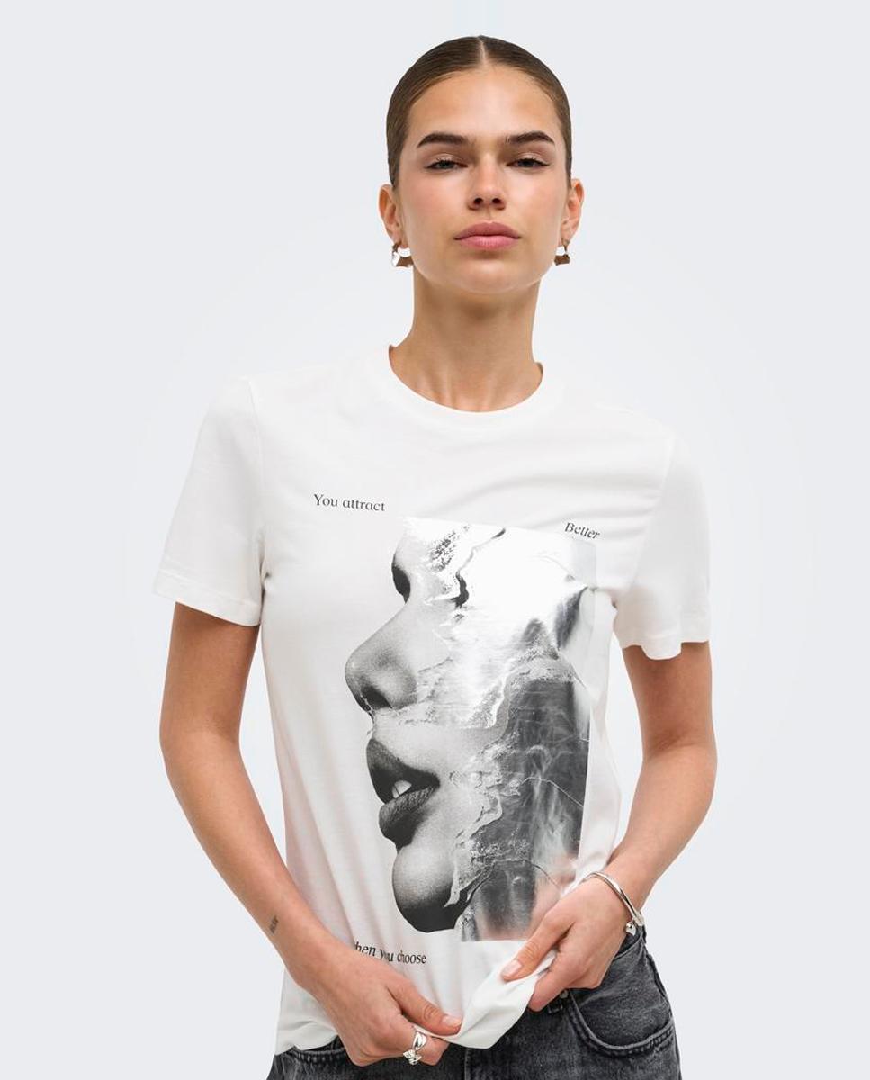 Camiseta 100% algodón de mujer de manga corta - Only - Blanco Blanco-4