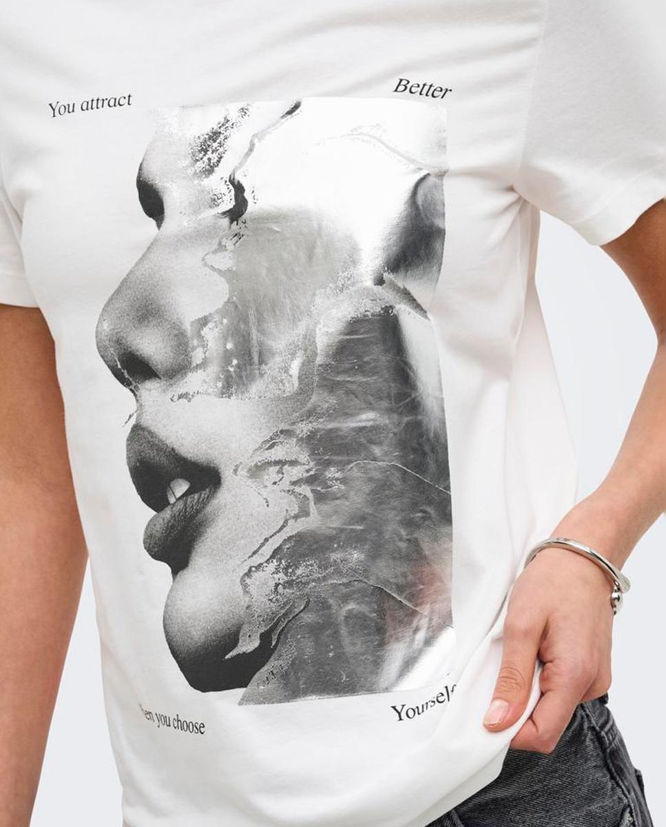 Camiseta 100% algodón de mujer de manga corta - Only - Blanco Blanco-5