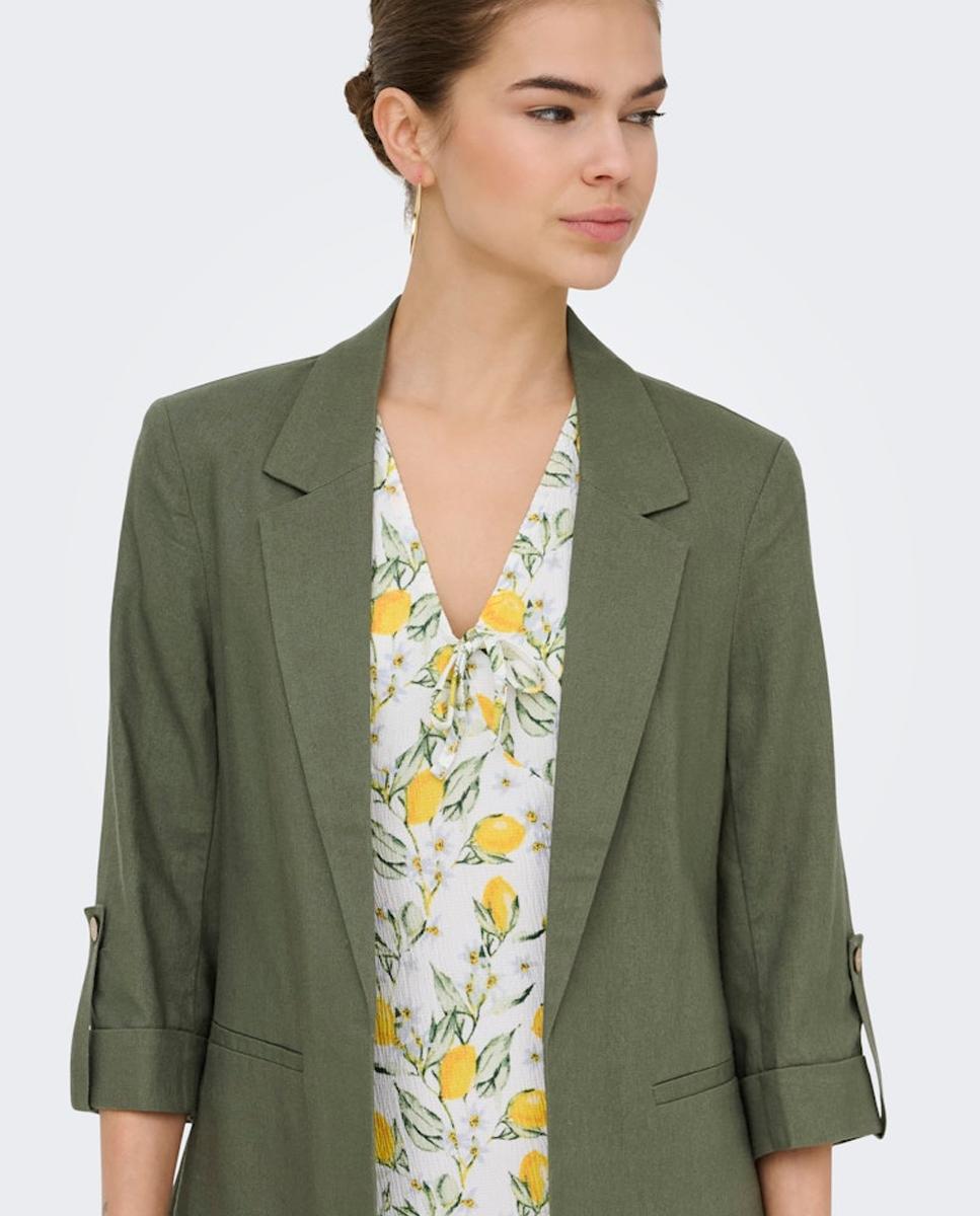 Blazer de Linho com Manga 3/4 Verde-escuro-2
