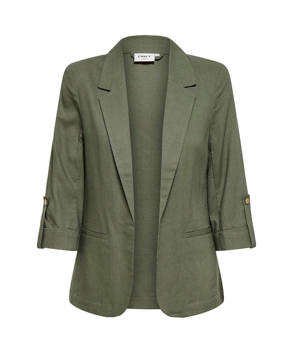 Blazer de Linho com Manga 3/4 Verde-escuro-5