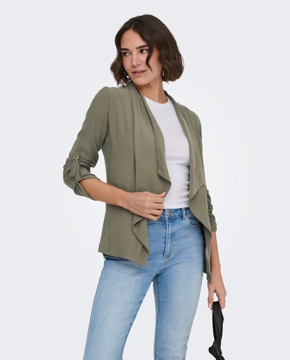 Blazer Aberto de Manga Comprida Verde-escuro-2