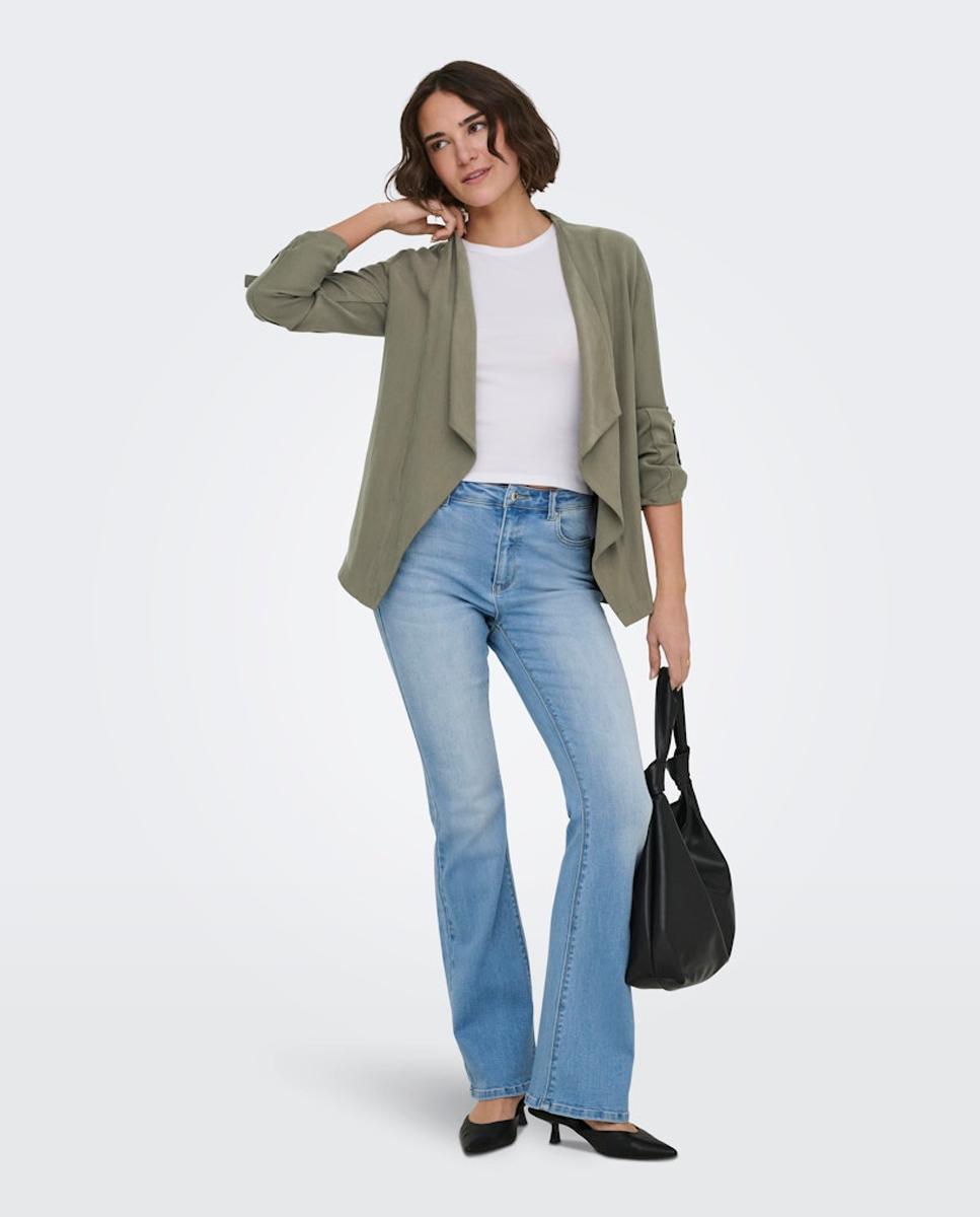 Blazer Aberto de Manga Comprida Verde-escuro-4