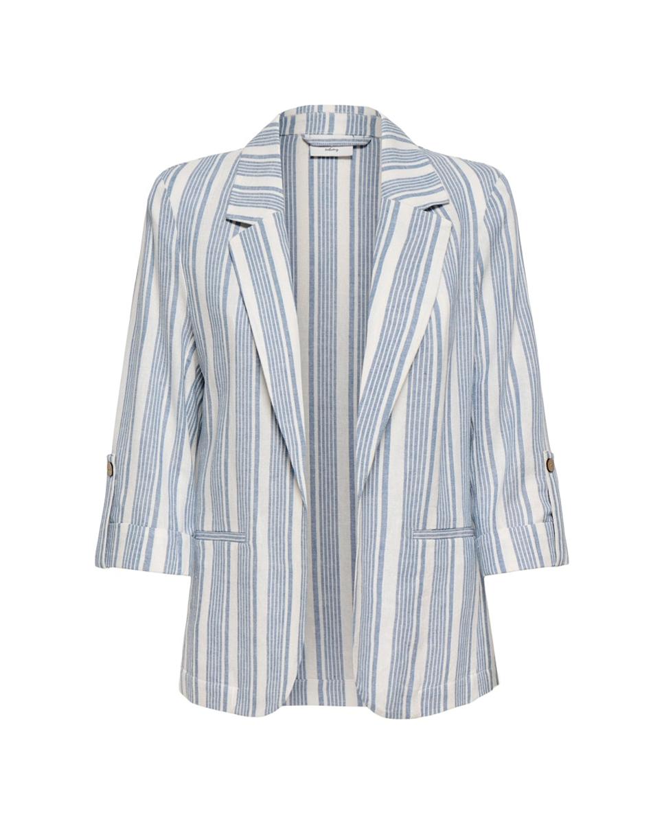 Blazer de Linho com Manga 3/4 Azul-claro-3