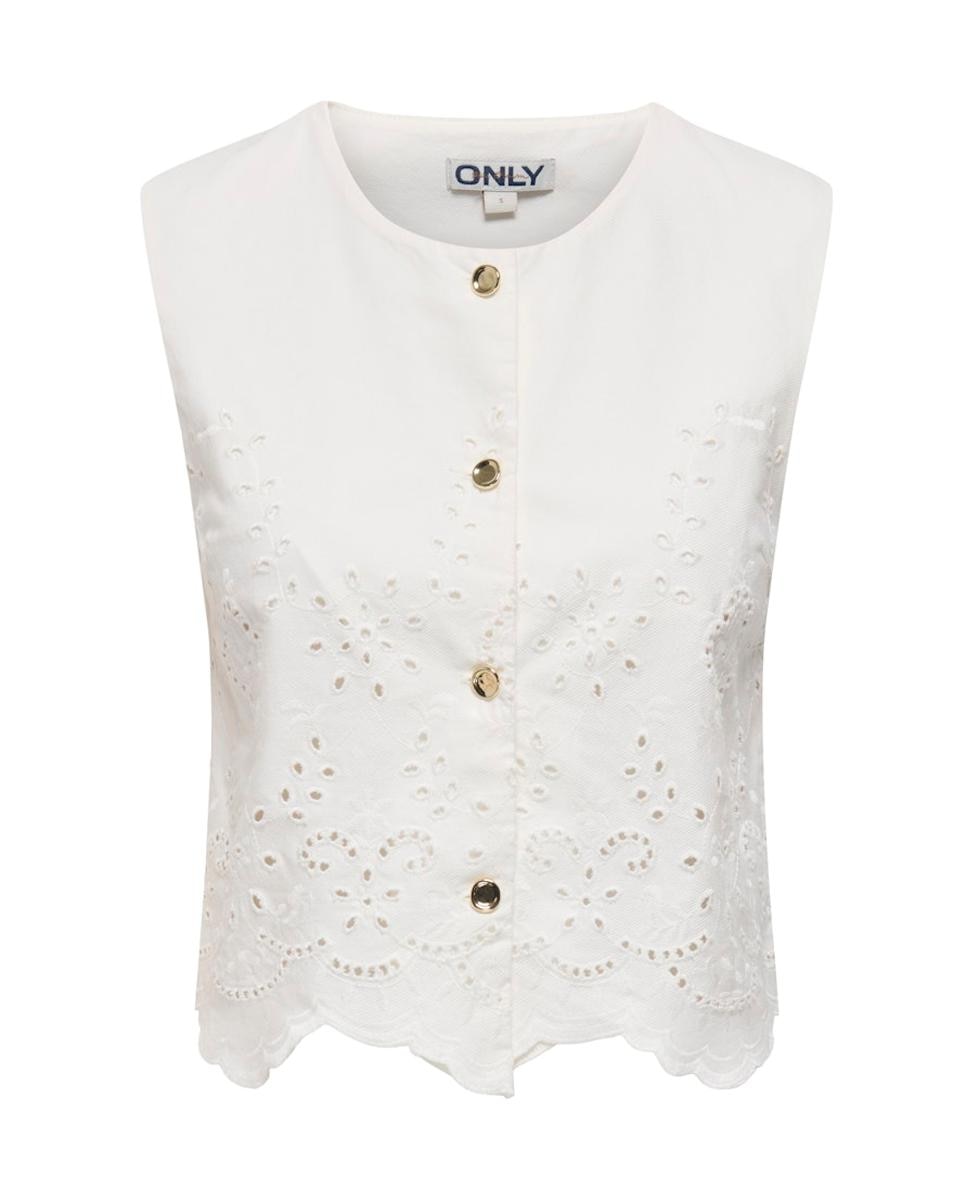 Top de mujer sin mangas con cuello camisero y cierre de botones - Only - Blanco Blanco-3