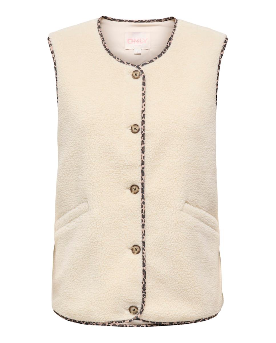 Cardigan sem Mangas com Decote Redondo Bege-4