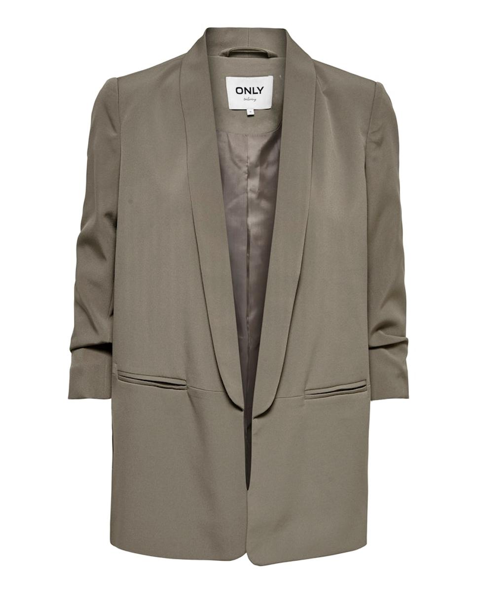 Blazer de manga 3/4 com lapelas Verde-escuro-3