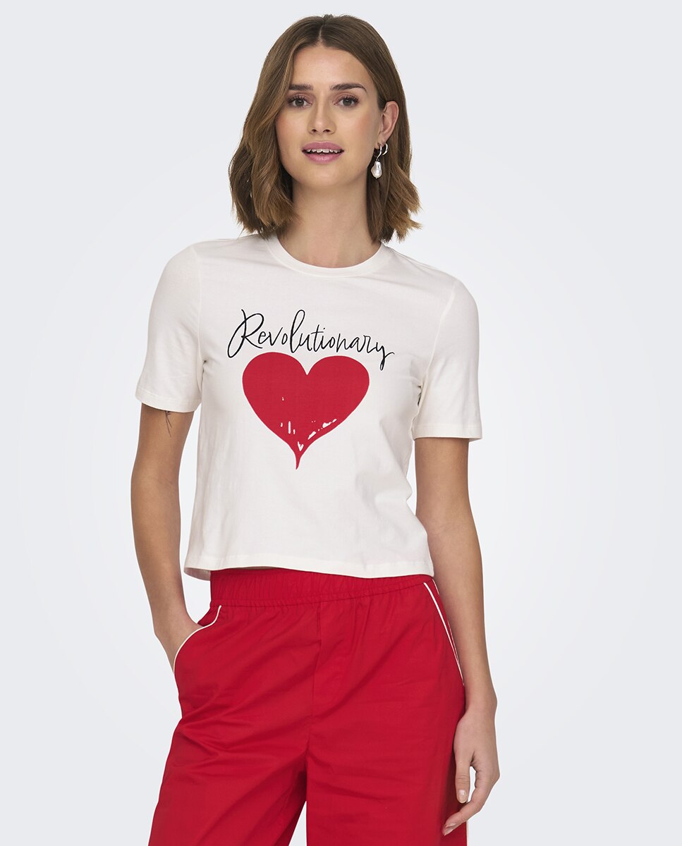 T-shirt de manga curta com desenho à frente Branco-1