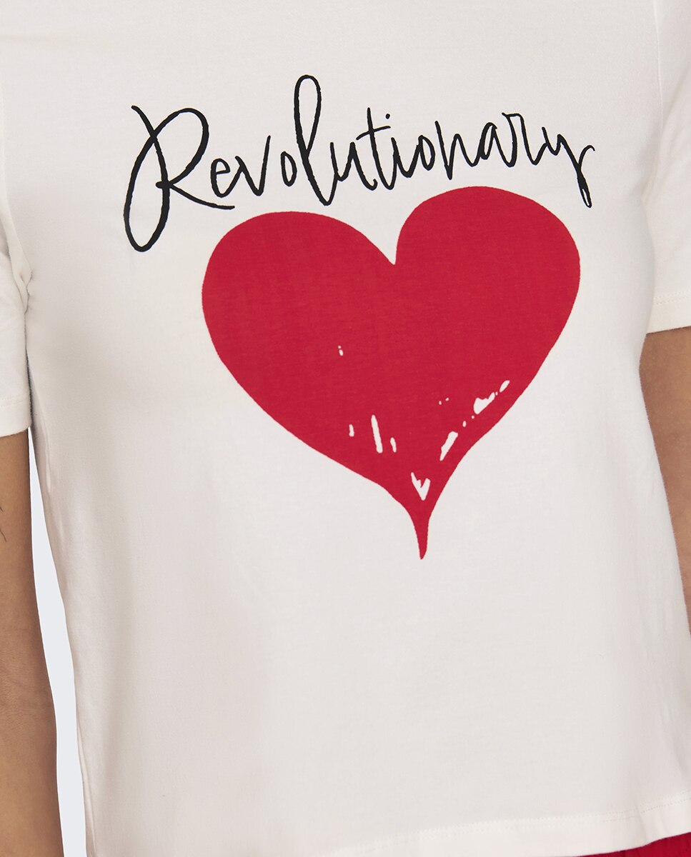 T-shirt de manga curta com desenho à frente Branco-3