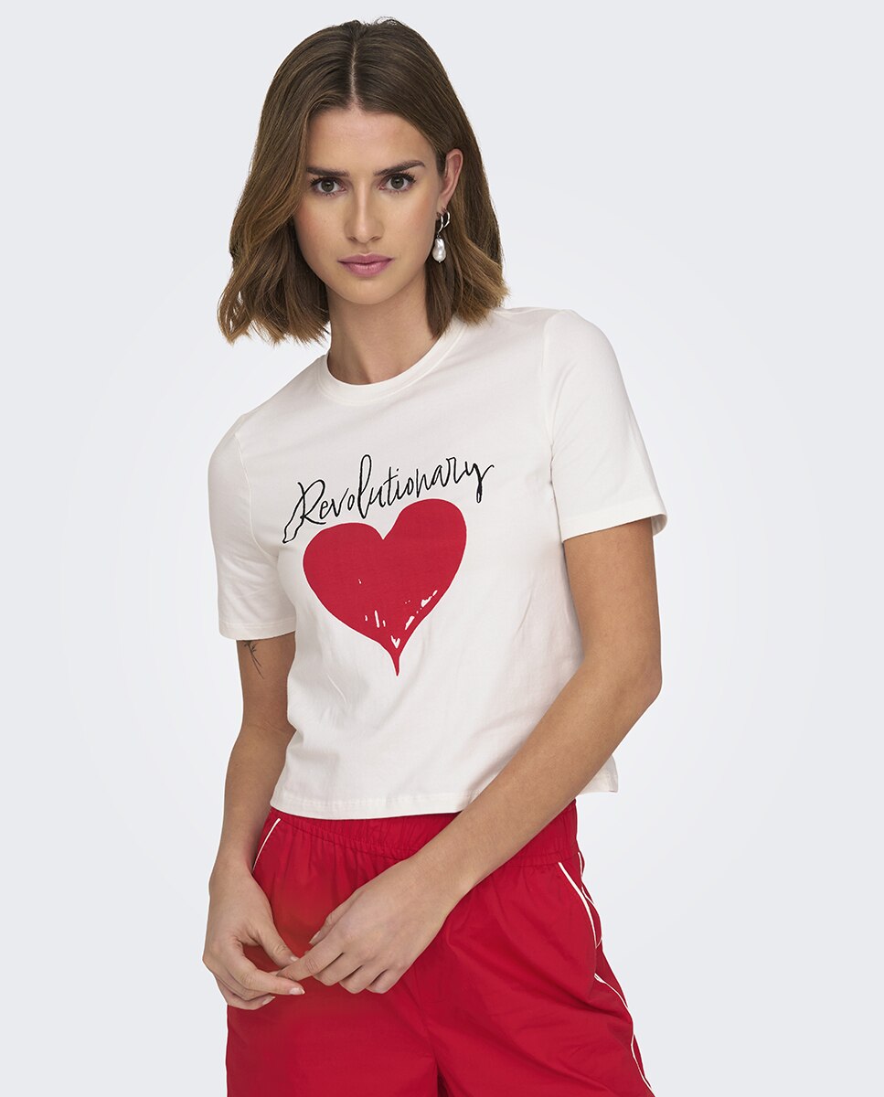 T-shirt de manga curta com desenho à frente Branco-4