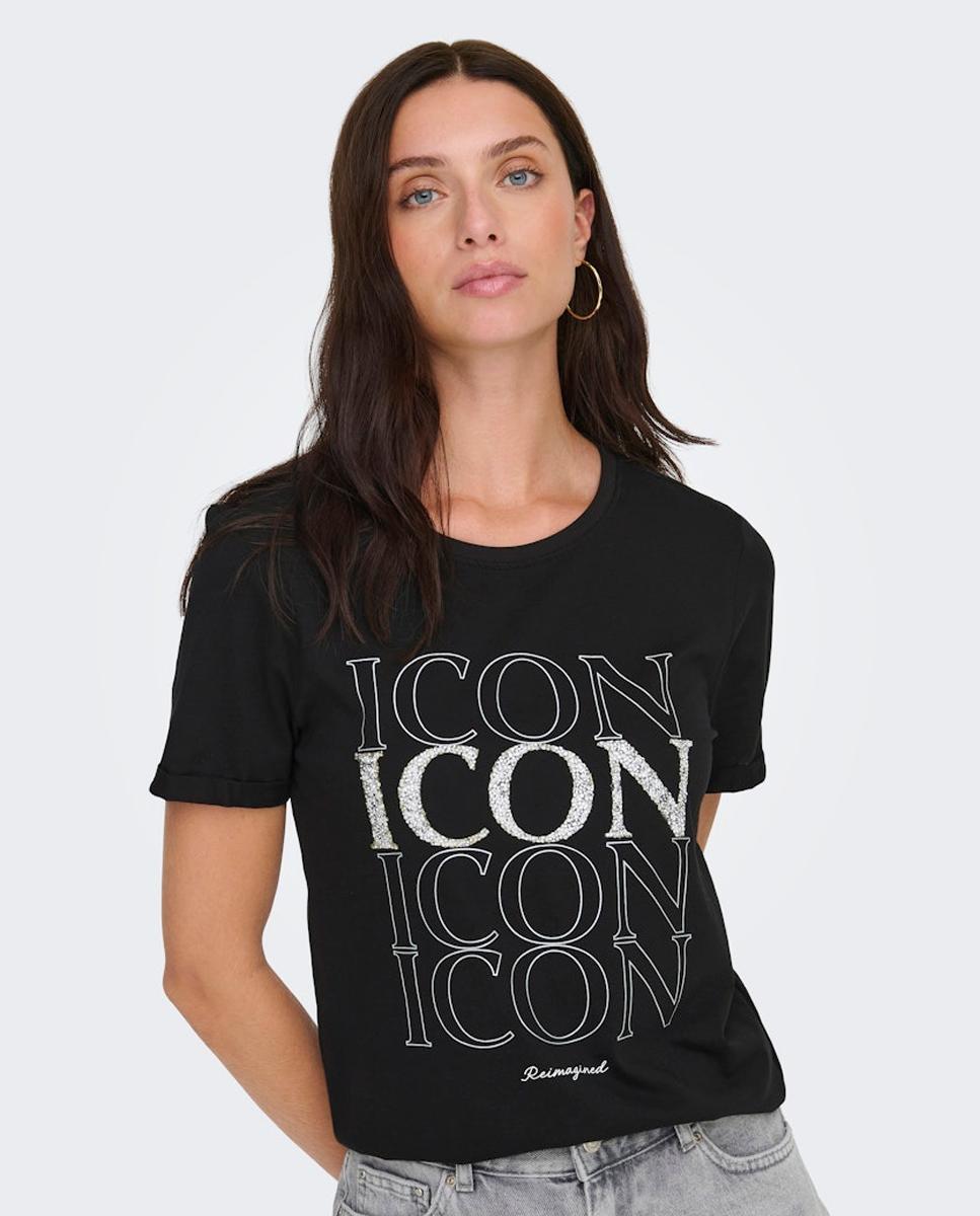 T-shirt 100% Algodão com Manga Curta e Decote Redondo Preto-3