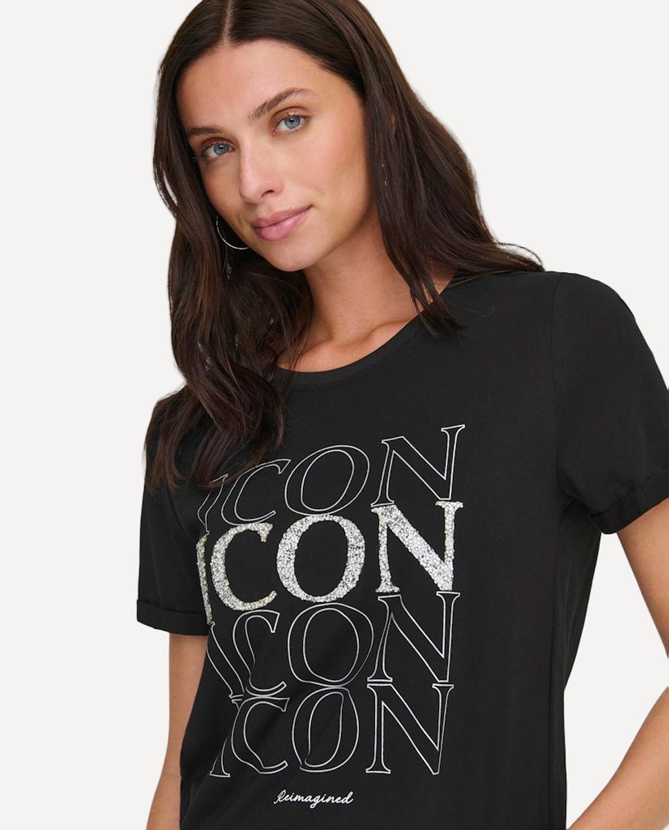 T-shirt 100% Algodão com Manga Curta e Decote Redondo Preto-4