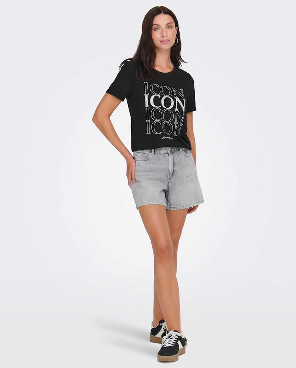 T-shirt 100% Algodão com Manga Curta e Decote Redondo Preto-7