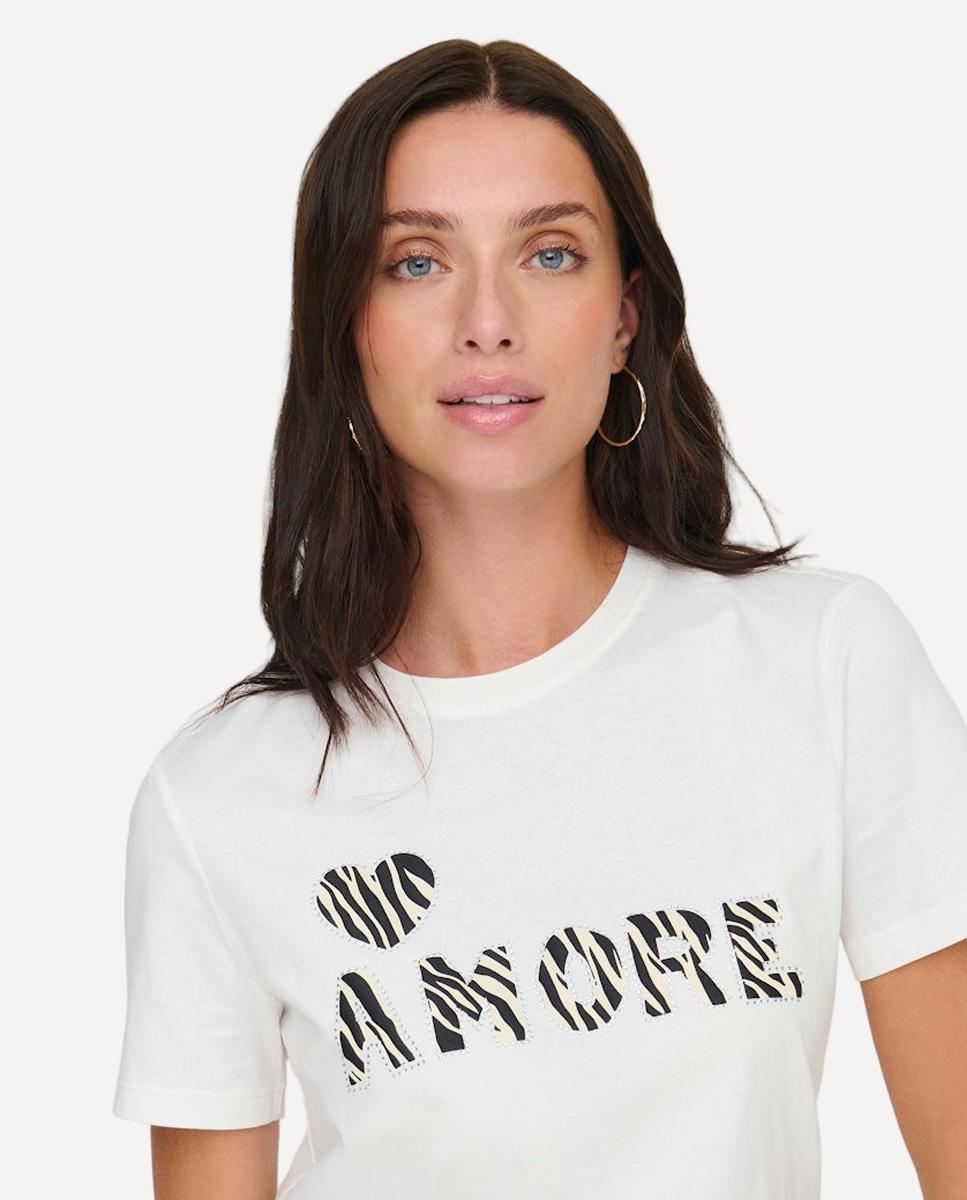 T-shirt 100% Algodão com Manga Curta e Decote Redondo Branco-3