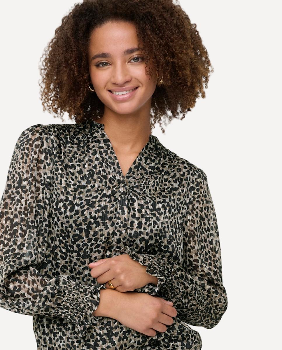 Blusa Estampada com Manga Comprida e Decote em Bico Preto-4