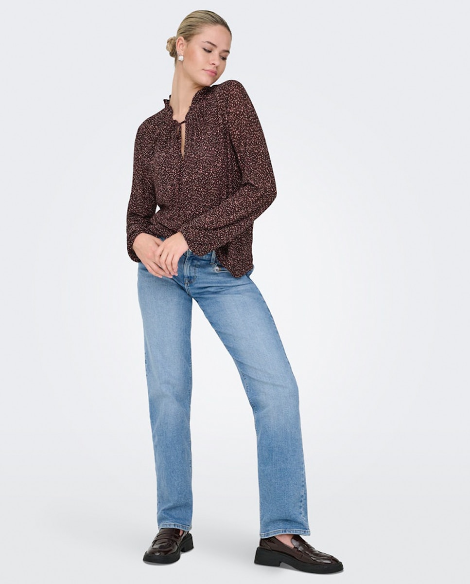 Blusa Estampada com Manga Comprida Bordeaux-7