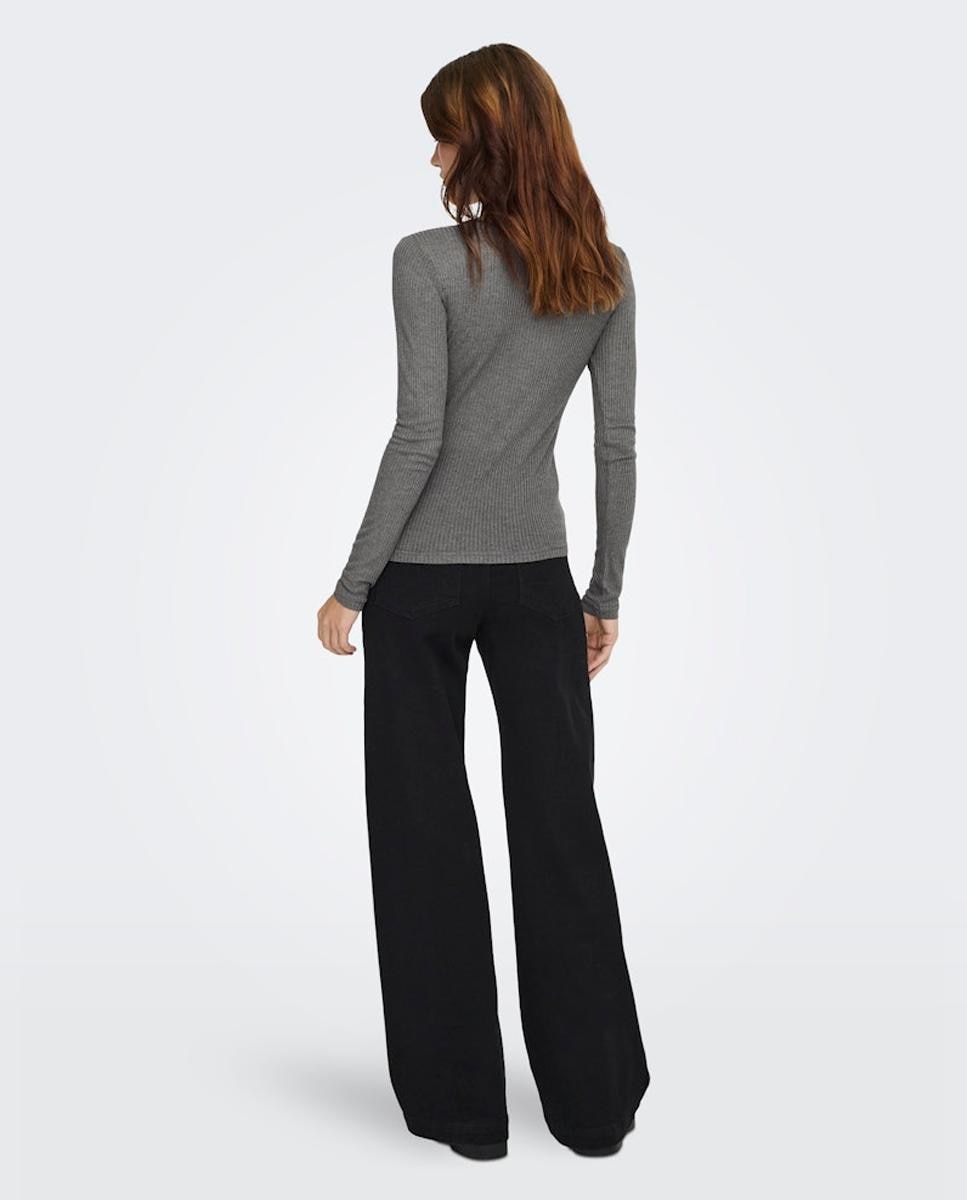 Camisola de mulher com manga comprida e decote redondo Cinzento-2
