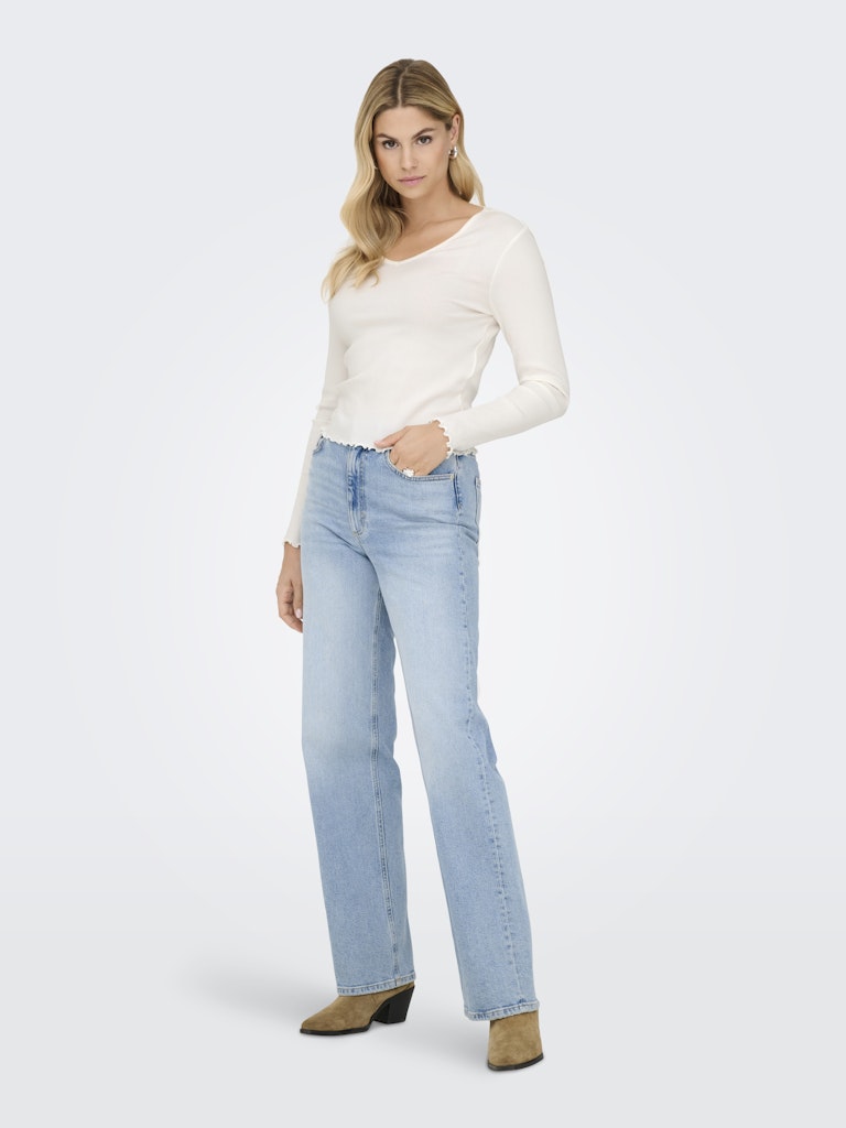 Camisola de Manga Comprida e Decote em Bico Branco-7