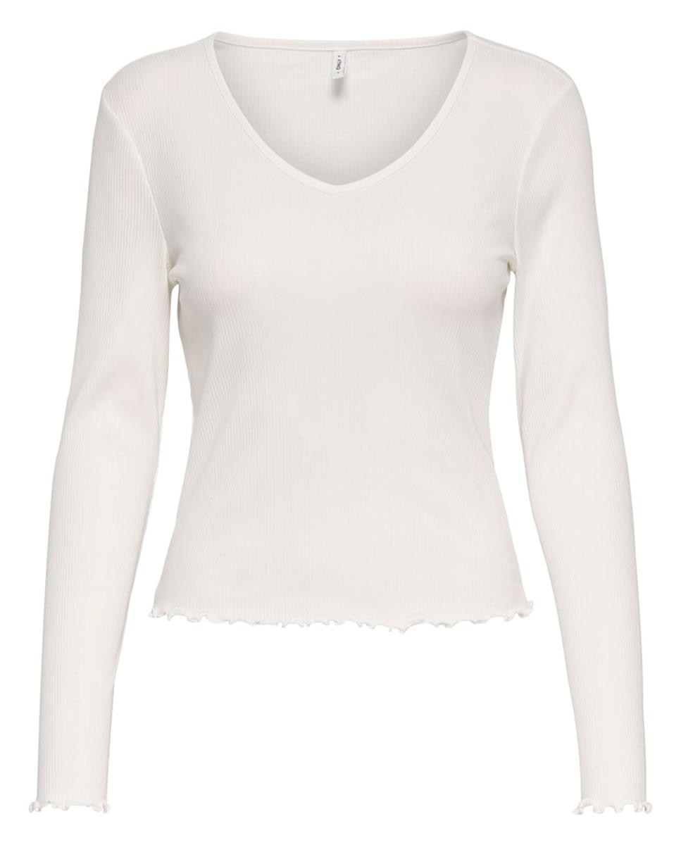 Camisola de Manga Comprida e Decote em Bico Branco-5