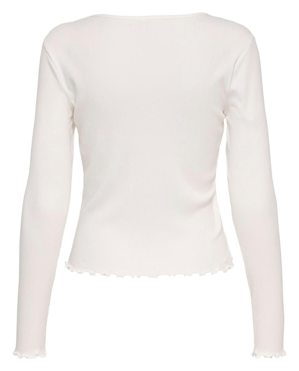 Camisola de Manga Comprida e Decote em Bico Branco-6