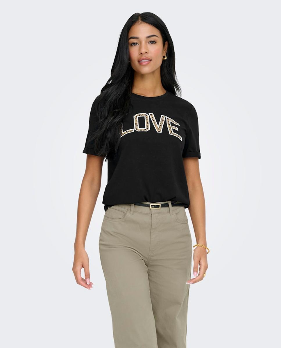 Only - Camiseta de mujer 100% de manga corta y cuello redondo.