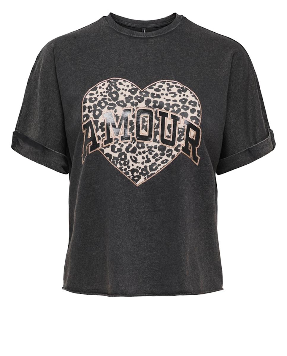 T-shirt de mulher com manga curta e decote redondo Preto-5