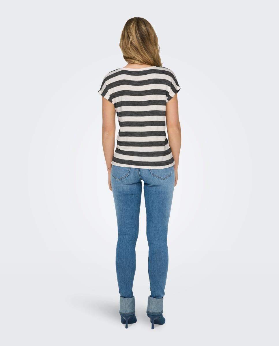 Blusa de senhora estampada de manga curta Preto-2