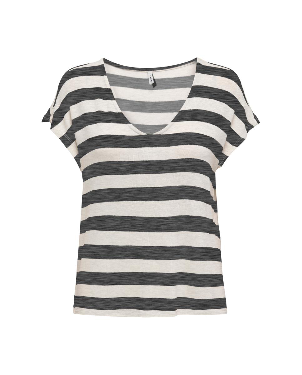 Blusa de senhora estampada de manga curta Preto-3