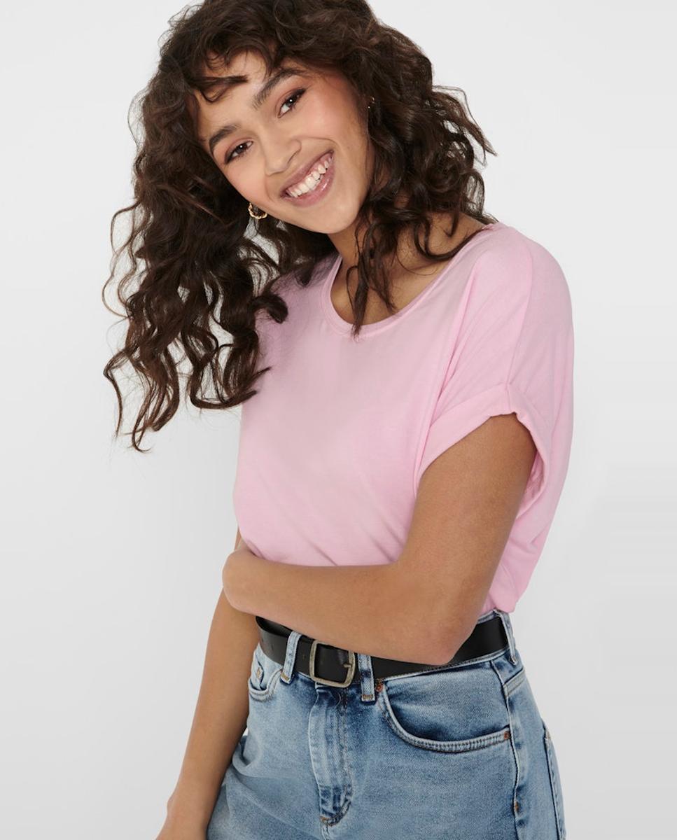 T-shirt de mulher com manga curta e decote redondo Rosa-claro-3