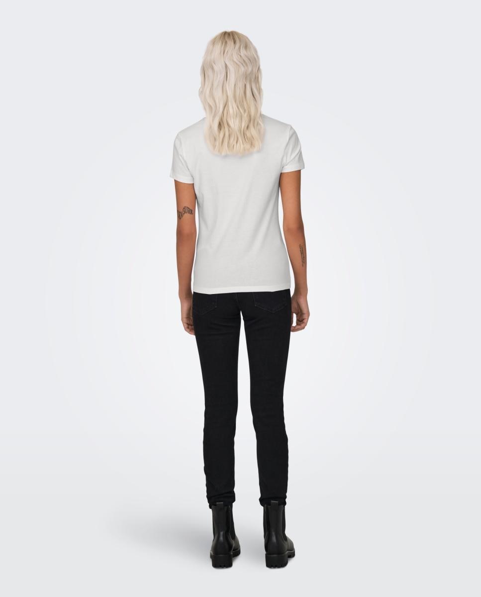 T-shirt de mulher com manga curta e desenho Branco-2