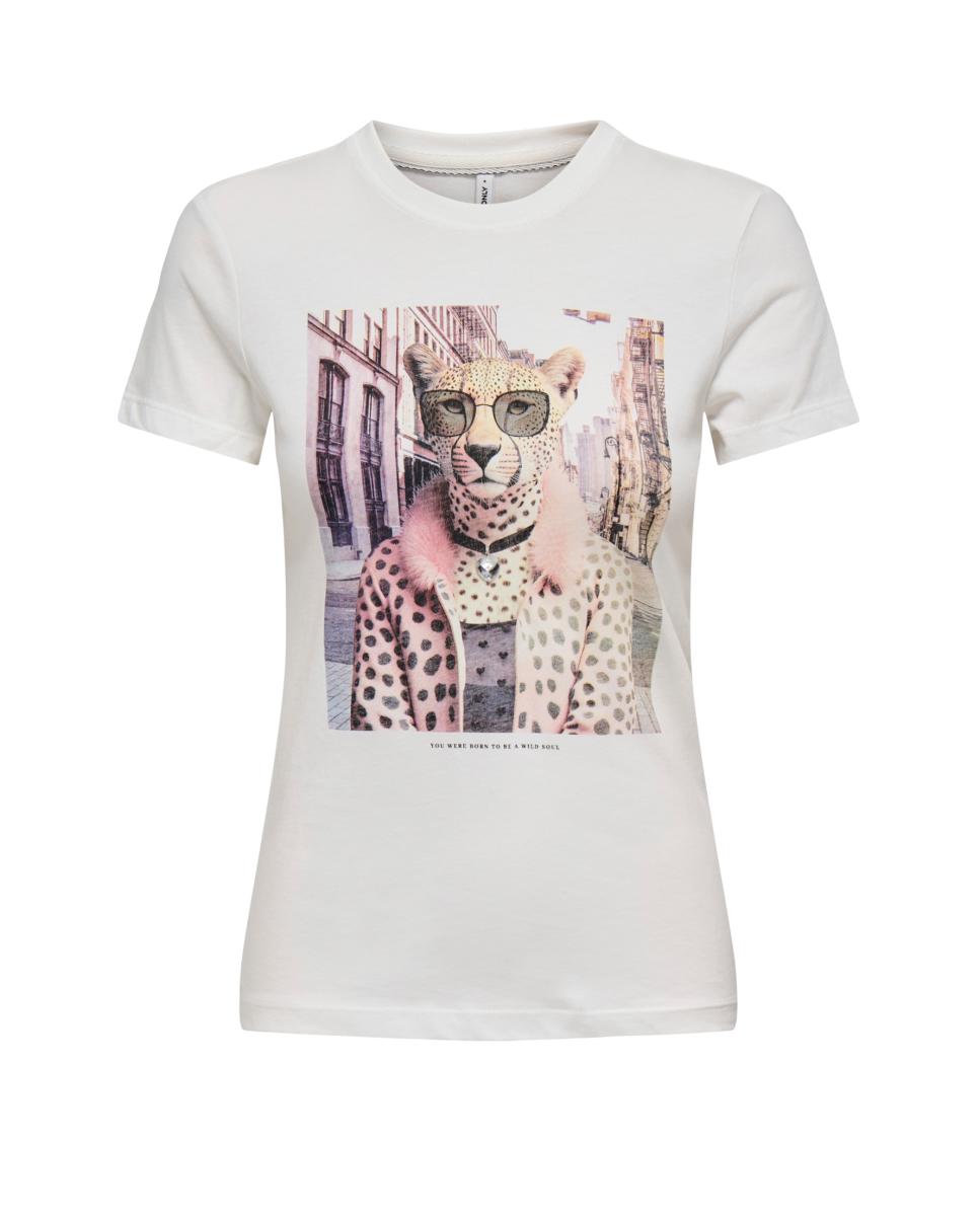 T-shirt de mulher com manga curta e desenho Branco-3