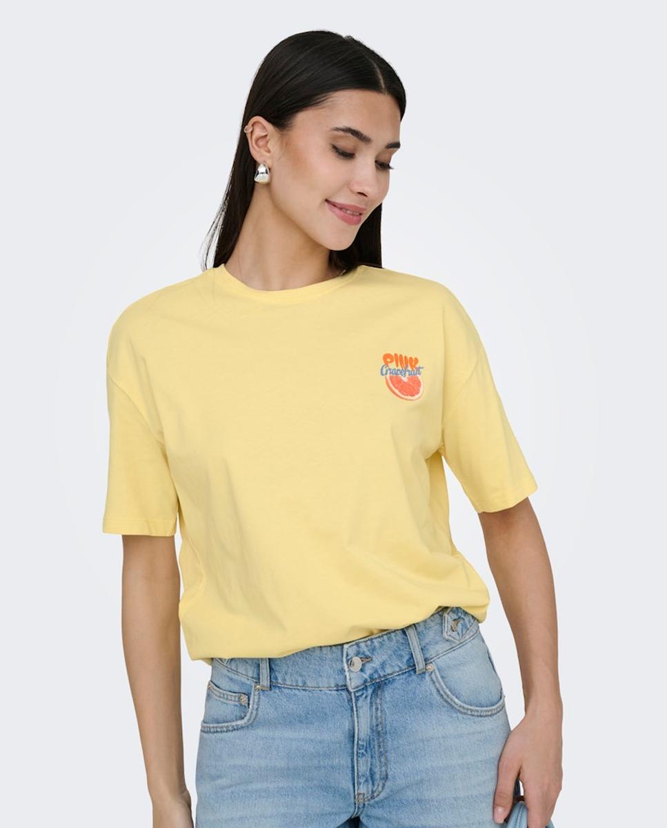 T-shirt com Decote Redondo e Estampado Amarelo-2