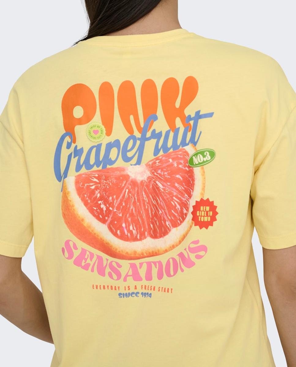 T-shirt com Decote Redondo e Estampado Amarelo-3