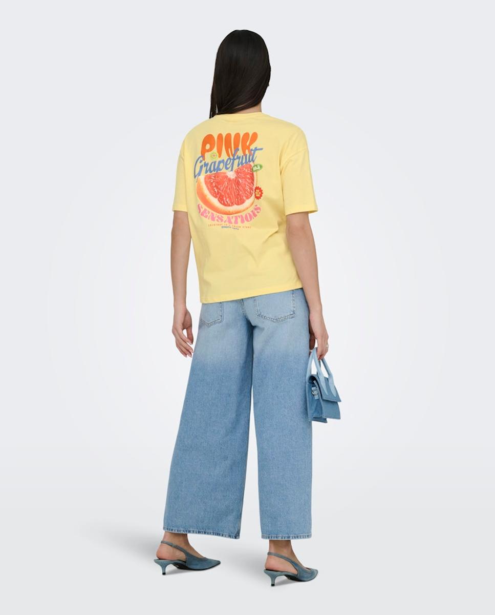 T-shirt com Decote Redondo e Estampado Amarelo-4