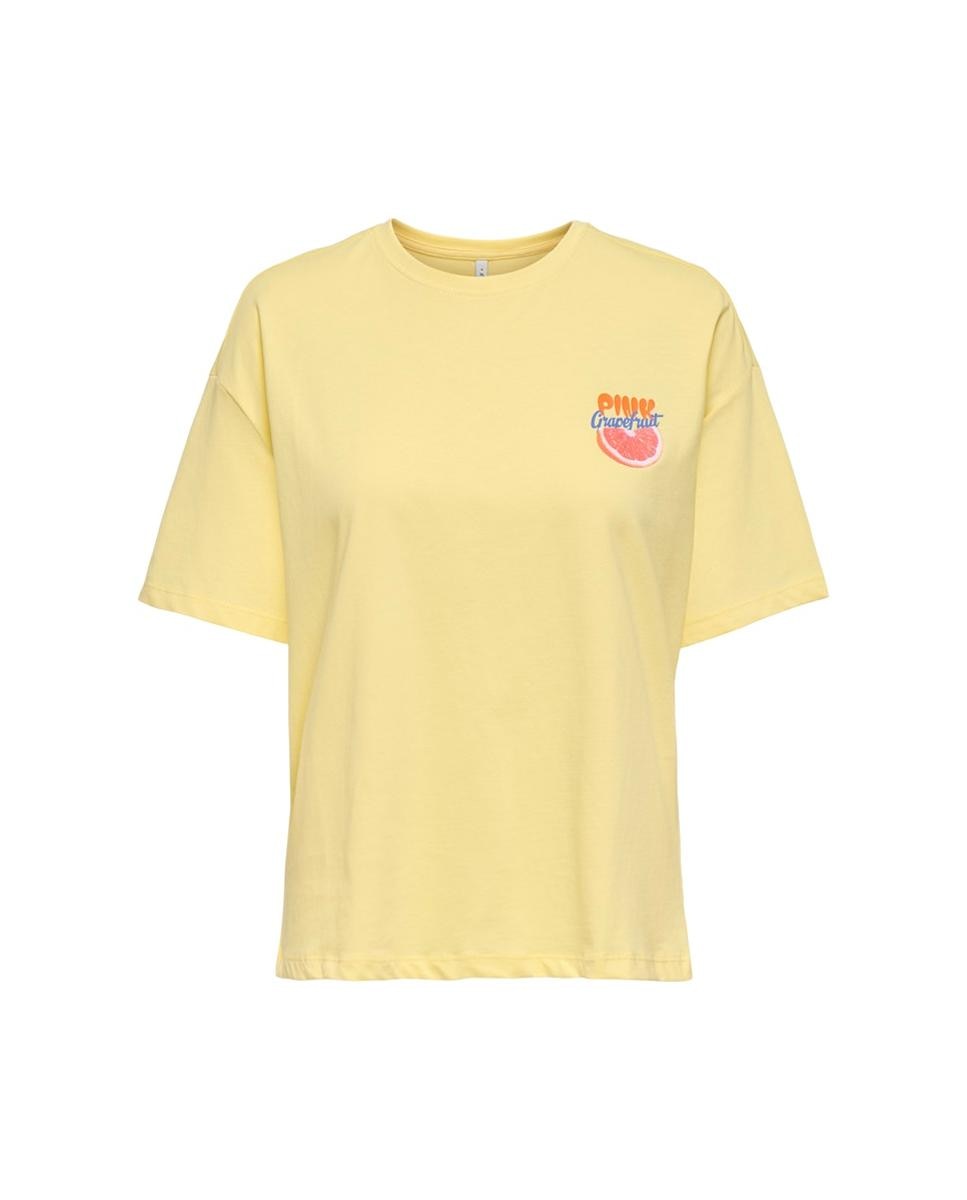 T-shirt com Decote Redondo e Estampado Amarelo-5